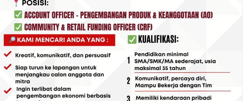 lokerkoperasi konsumen muamalah bina insani 2025 acount officer dan community funding